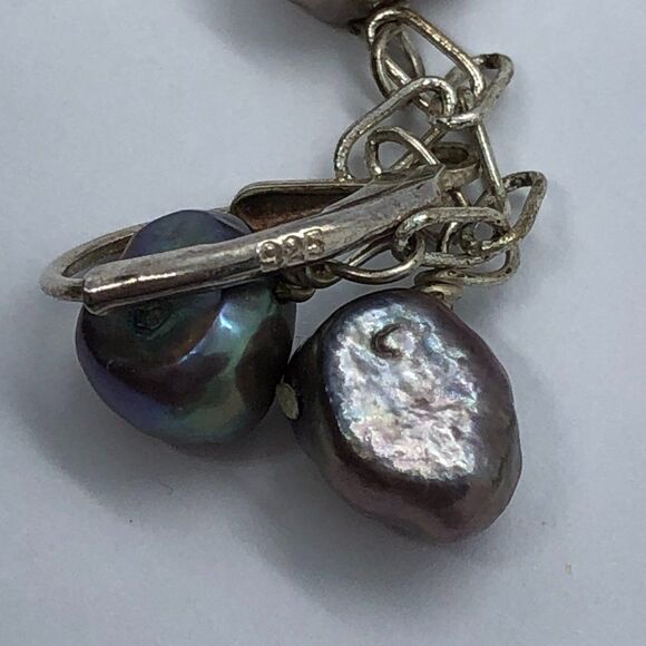 Sterling Silver & Cultured Pearl Dangly Earrings - Picture 3 of 5